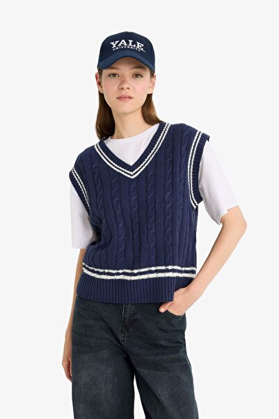 DeFacto Coool Regular Fit V-neck Sweater with Braided Pattern D4686AX25WN