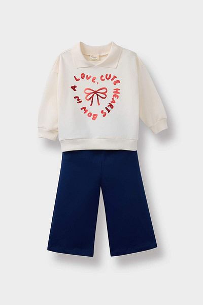 DeFacto Baby Girl Set of 2 Printed Soft Furry Sweatshirt Sweatpants F3744A525Au