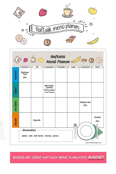 Tutunabilir Kağıt 2 Weekly Menu Planner Magnet Magnetic Writing Board Fridge Magnet Baby Supplementary Food