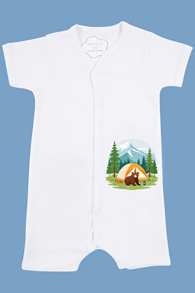 Mavipink Boy's Camping Printed Short Sleeve Cotton Shorts Jumpsuit