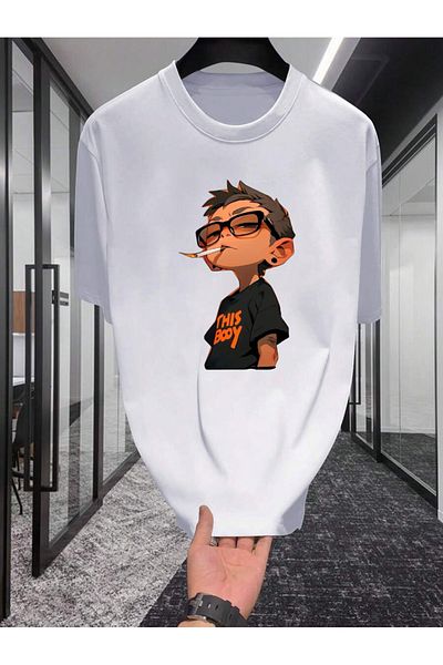 Pink Sky Cotton White Oversize T-Shirt Cool Drawing Printed Casual Daily T-Shirt