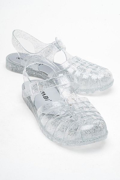 CCWAY AYAKKABI Closed Front Beach Sandals Silver Silvery