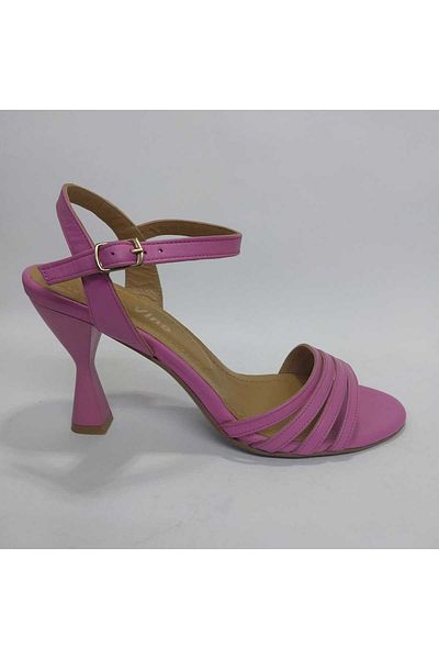 Mira Deri Genuine Leather Fuchia Pink 9.5 cm Goblet Heel Banded Women's Shoes