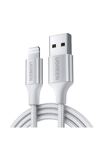 Ugreen Kabel przewód w oplocie USB-A - iPhone Lightning MFi 1.5m - srebrny