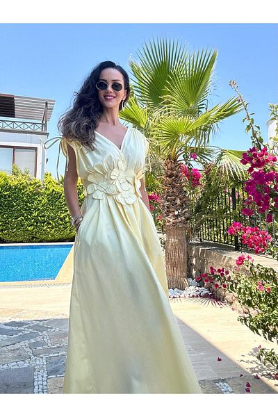 Atelier Derin Rochie de designer cu decor flori galbene