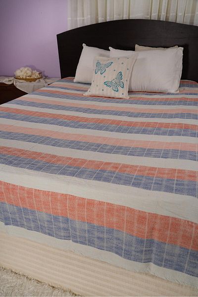 Defne&Apollon İpekçilik Natural Line – Handwoven 80% Cotton 20% Linen Double Pique - Blue - Red