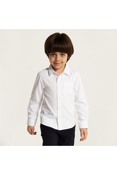Juniors Solid Shirt with Long Sleeves and Pocket