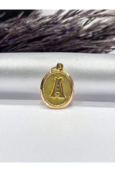 DİAMİNE PIRLANTA 14 Ayar Altın Nostajı Oval A Harf Plaka Kolye Ucu(29 Harf Mevcuttur)