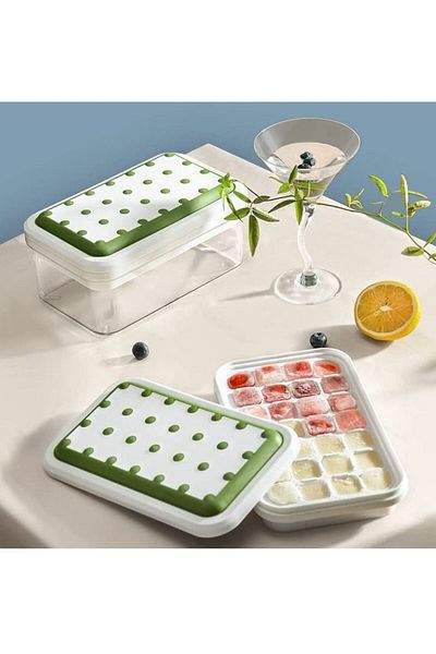 COOYA Ice Cube Tray with Lid and Bin,BPA Free Silicone Ice Tray Ice Molds, with Ice Scoop & Ice Container