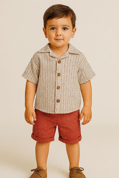 Minigimin Cicileri My Little Boy's 2-Piece Comfortable Suit with Striped Shirt - Tile