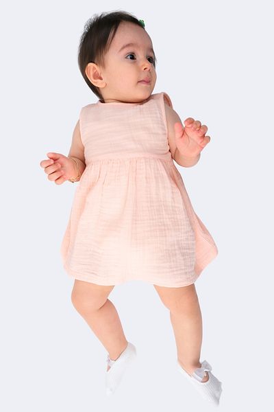 ÇİTİL Organic Muslin Pink Sleeveless Baby Dress 6-9Ay 24-36Months