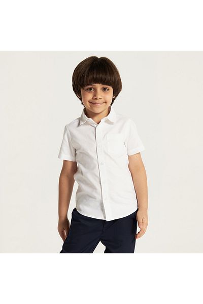 Juniors Solid Shirt with Chest Pocket and Short Sleeves