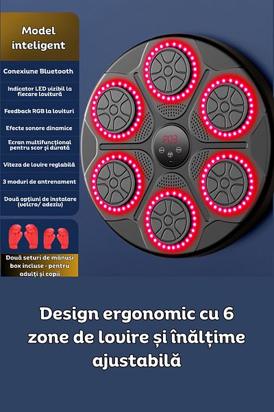 clickzu Smart Boxing Target, Bluetooth, Rgb Led, 6 Zones, 2 Sets Of Gloves, Black-red