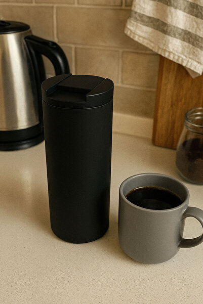 Tohana Stainless Steel Black Thermos Mug Mug with Locking Lid 450ml