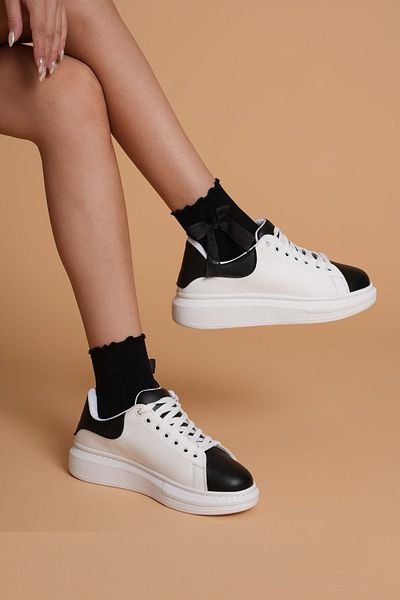 JOSEPHWORLD Lt109 White Black Skin White Sole Women's Sneaker