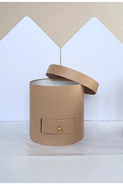 KERİBOX KRAFT ÇEKMEÇELİ SİLİNDİR KUTU ÇAP 18 YÜKSEKLİK 17 CM