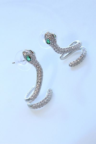 Leo'Stone Emerald Zircon Stone Snake Design Women's Dangle Steel Earrings