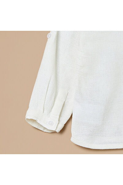 giggles Embroidered Mandarin Collar Shirt with Button Closure and Front Pocket