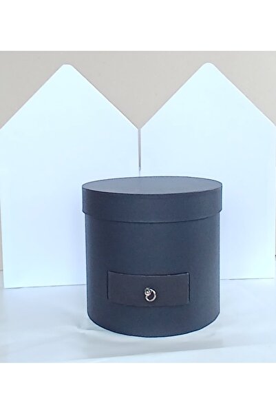 KERİBOX SİYAH ÇEKMECELİ SİLİNDİR KUTU ÇAP 18 YÜKSEKLİK 17 CM