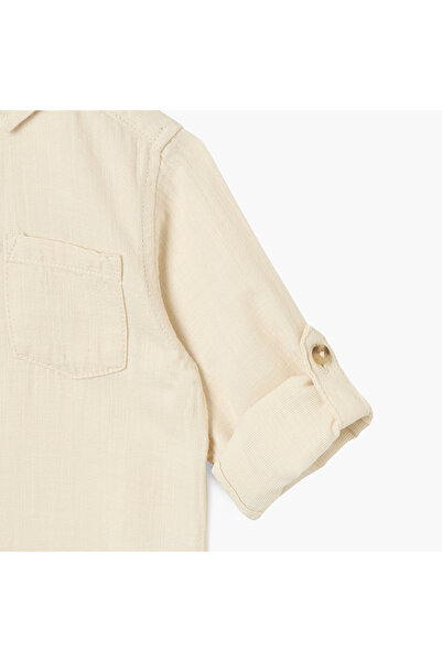 Juniors Solid Shirt with Button Closure and Long Sleeves