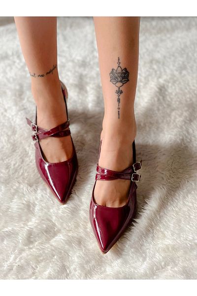 BERFONA Veroni̇ka Bordo Rugan Banded Buckle 5 cm Heel Sandals