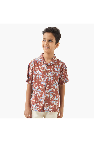 ELIGO Floral Print Shirt with Short Sleeves