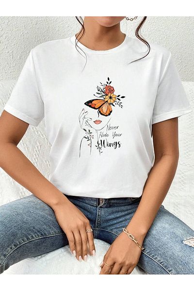 Pink Sky Cotton White Oversize T-Shirt Never Hide Your Wings Printed Comfortable Casual T-Shirt