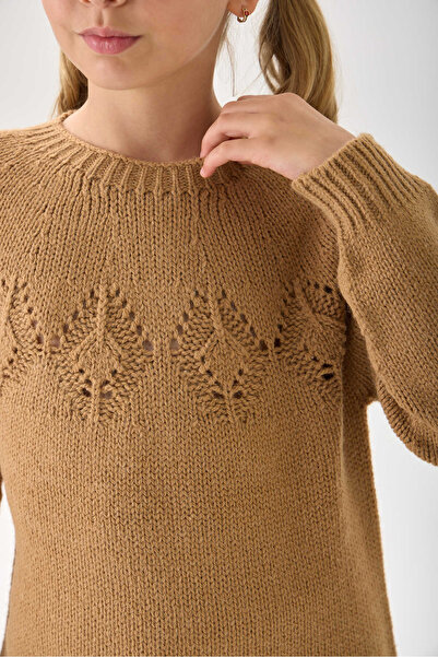 Nisrakids Kız Çocuk Triko Kazak - Bisiklet Yaka ve Uzun Kollu Günlük Model