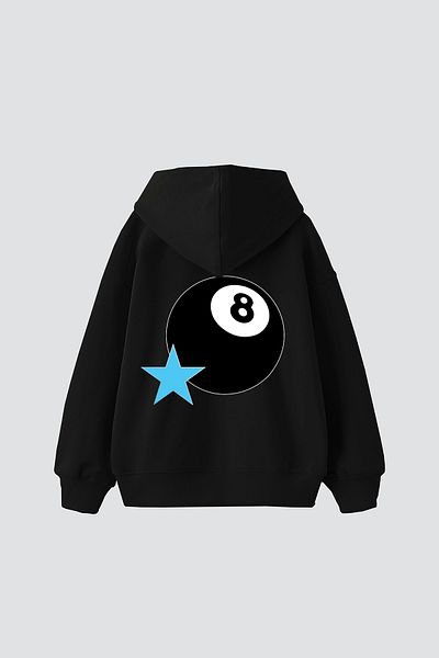 Sekizbiraltı Унисекс черен суичър с щампа Star Eight Ball