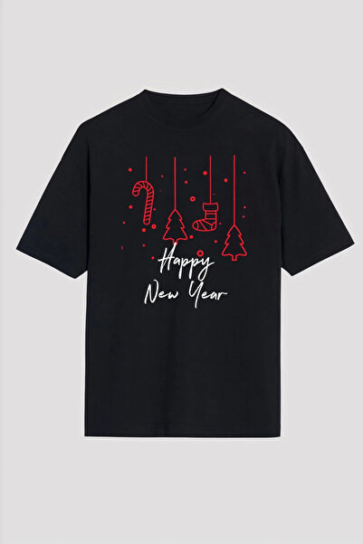 velmorafashion -Velmora Happy New Year Printed T-Shirt - Black -Vlmr