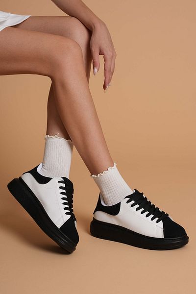 JOSEPHWORLD Lt109 White Black Suede Black Sole Women's Sneaker