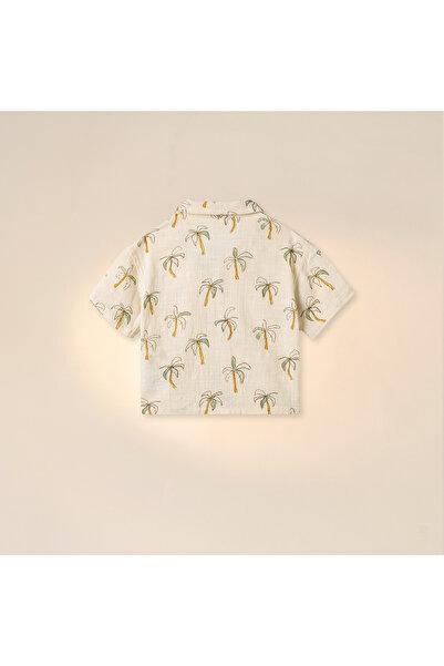 giggles All-Over Tree Print Shirt with Camp Collar and Short Sleeves