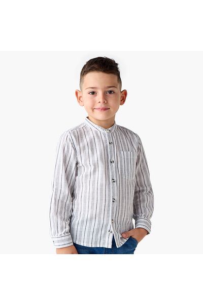 Juniors Striped Shirt with Mandarin Collar and Long Sleeves