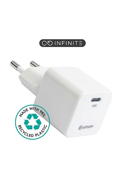 Inna marka eSTUFF INFINITE Ładowarka USB-C 30W GaN EU. 1x USB-C. Biała. 98% z recyklingu., ES637027-BULK
