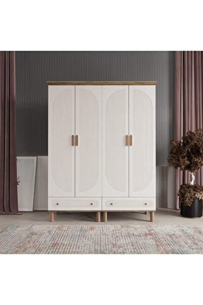 beenal Bohem 4 Kapılı Gardırop Çekmeceli Dolap 160cm - Atlantik Çam/aytaşı