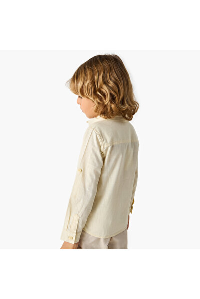 Juniors Solid Shirt with Collar and Long Sleeves