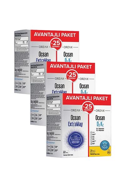 Orzax Ocean Extramag 60 Tablets + Ocean D3 K2 20 ml 25% Code (Pack of 3)