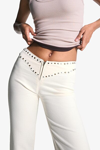 Bershka Trousers with studded waist and zip