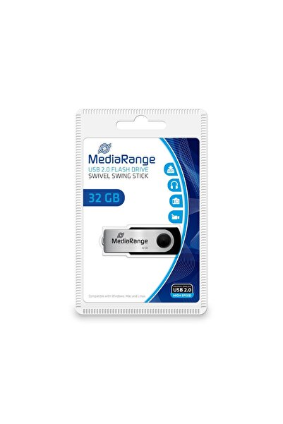 MediaRange Stick USB 2.0 Flexi MR911 de 32 GB, negru și argintiu, rotativ, MR911