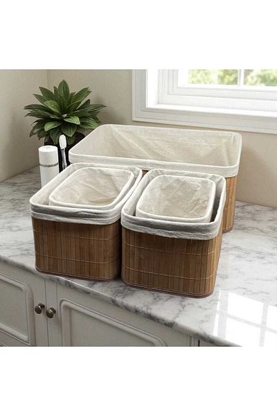 intoku Ivory 5-Pece Bamboo Basket / Σετ καλαθιών από μπαμπού πολλαπλών χρήσεων