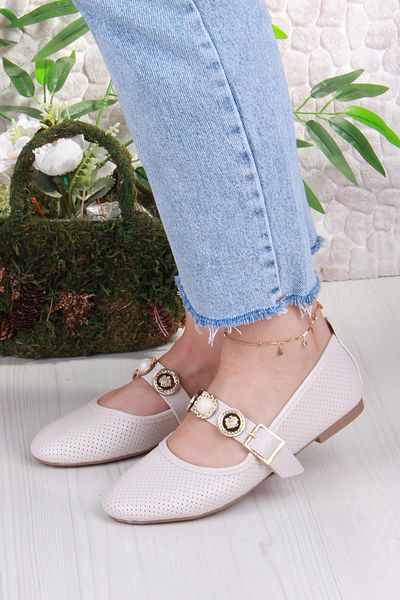 fort 01-513 Soft Buckle Detailed Stylish Home Business Office Comfortable Daily Shoes Women's Ballerinas