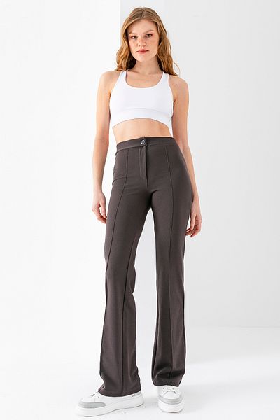 GİYSA Women's Anthracite High Waist Lycra Wide Leg Trousers - 5111