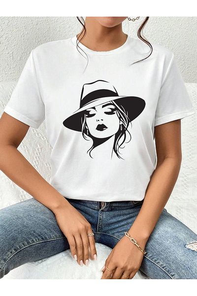 Pink Sky Cotton White Oversize T-Shirt Black Hat Style Printed Comfortable Casual T-Shirt