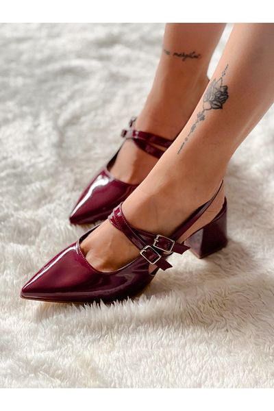 BERFONA Veroni̇ka Bordo Rugan Banded Buckle 5 cm Heel Sandals
