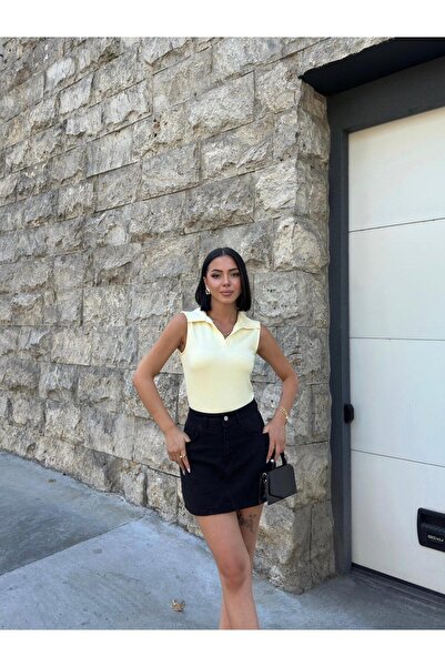 aytenli Polo Neck Zero Sleeve Basic Modal Blouse