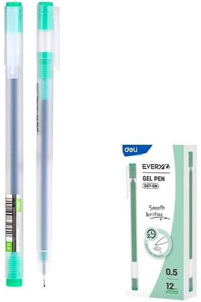 Deli EG67-GN 0.7 mm Tip Size Gel Pen 12-Pieces, Green