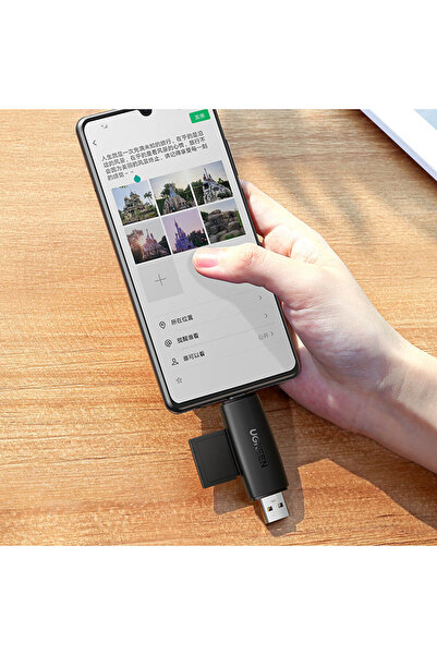 Ugreen Adapter 2 wtyczki USB-A i USB-C czytnik kart SD i micro SD czarny