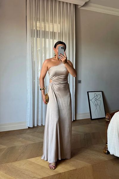 Tuba Butik One Shoulder Waist Low-Cut Long Dress