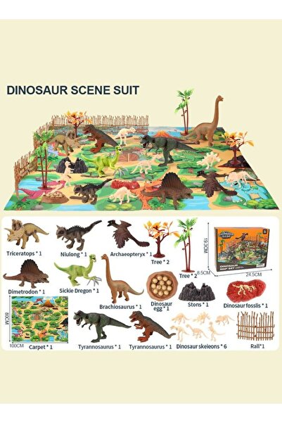 Yelajoy Dinosaur Play Set,8 Realistic Figures with Play Mat,DIY Scene Game for Kids