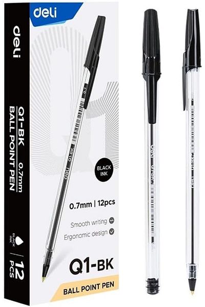 Deli 0.7mm Smooth Ball Point Pen 12-Pieces, Black